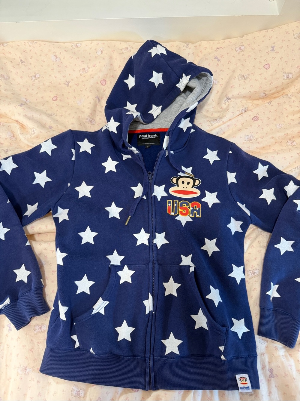 Paul Frank Navy Star Zip Hoodie with Monkey USA Patch